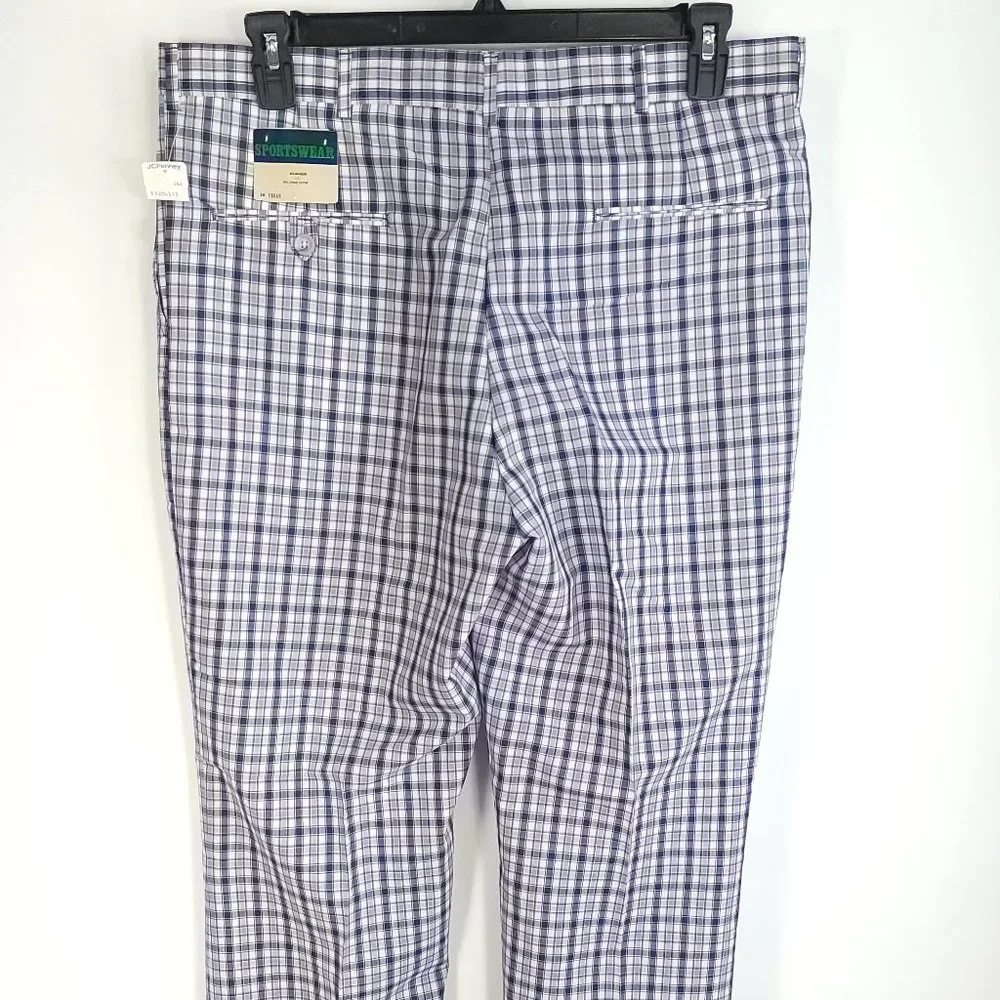 Vtg Sportswear Casual Pants Men's 38 Blue White Plaid Grandpacore Punk Ugly - Picture 4 of 10